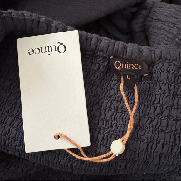 Quince Organic Cotton Gauze Smocked Square Neck Midi Dress Indigo Blue NWT Large - Picture 4 of 6